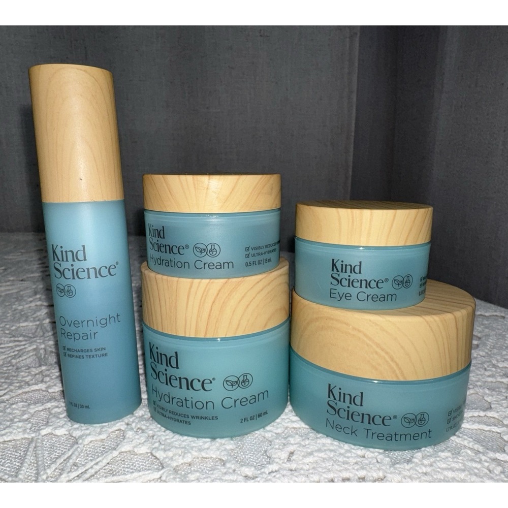 NEW Kind Science 5 Piece Skin Care Set Hydration Eye Cream Neck Overnight Repair